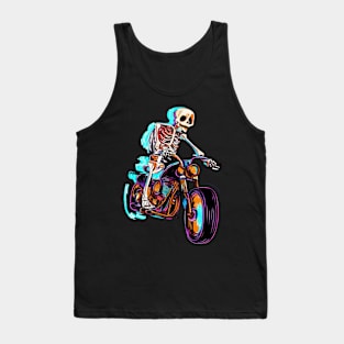 Funny Glitch Skeleton Biker on Motorcycle Tank Top